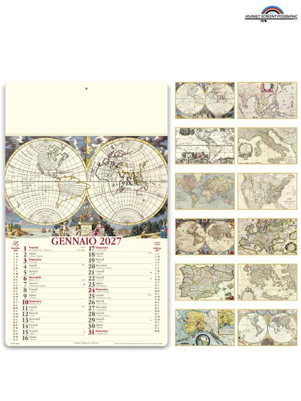 Illustrato Antiche Mappe 31X52,5 Cm Calendario