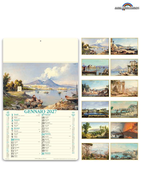 Pa018 Calendario Illustrato Napoli Antica 31X52,5 Cm