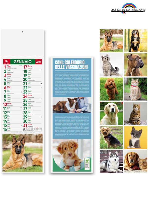 Pa191 Calendario Silhouette Illustrato Cani E Gatti 14X47 Cm