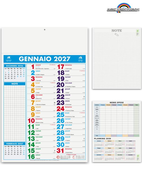 Pa422 Calendario Olandese Multicolor Notes 30X47 Cm