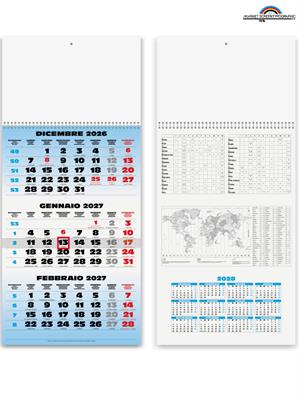 Pa508 Calendario Trittico Blu 1 Spirale 31X69 Cm 12 Fogli