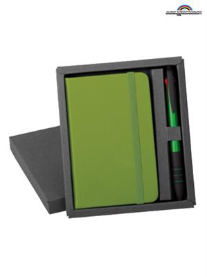 PB716 Parure Notes PU Verde Lime 9x14 con Astuccio e Penna