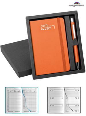 PB715 Parure Agenda Settimanale Arancione Penna in Metallo