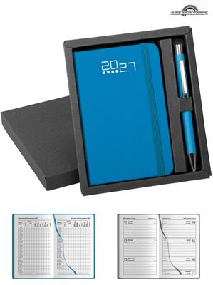 PB715 Parure Agenda Settimanale Azzurro Penna in Metallo