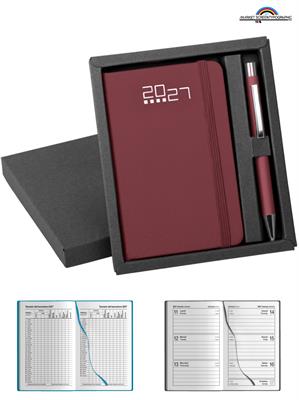 PB715 Parure Agenda Settimanale Bordeaux Penna in Metallo