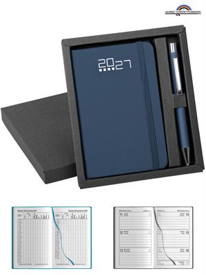 PB715 Parure Agenda Settimanale Blu Scuro Penna in Metallo